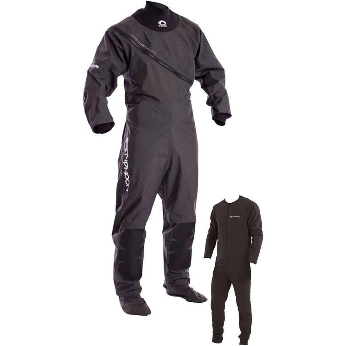 2026 Typhoon Ezeedon 3 Drysuit Front Zip + Calzini In Tessuto E Sottopiede Grigio 100158