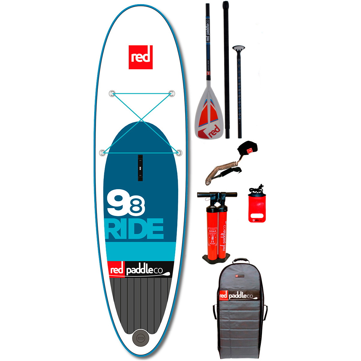 Red Paddle Co 9'8 Ride Inflatable Stand Up Paddle Board + Bag, Pump, Paddle & LEASH