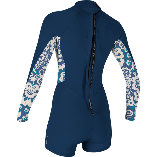2024 O'Neill Women Bahia 2/1mm Manica Lunga Back Zip Shorty Muta 5291 - French Navy / Crisflor