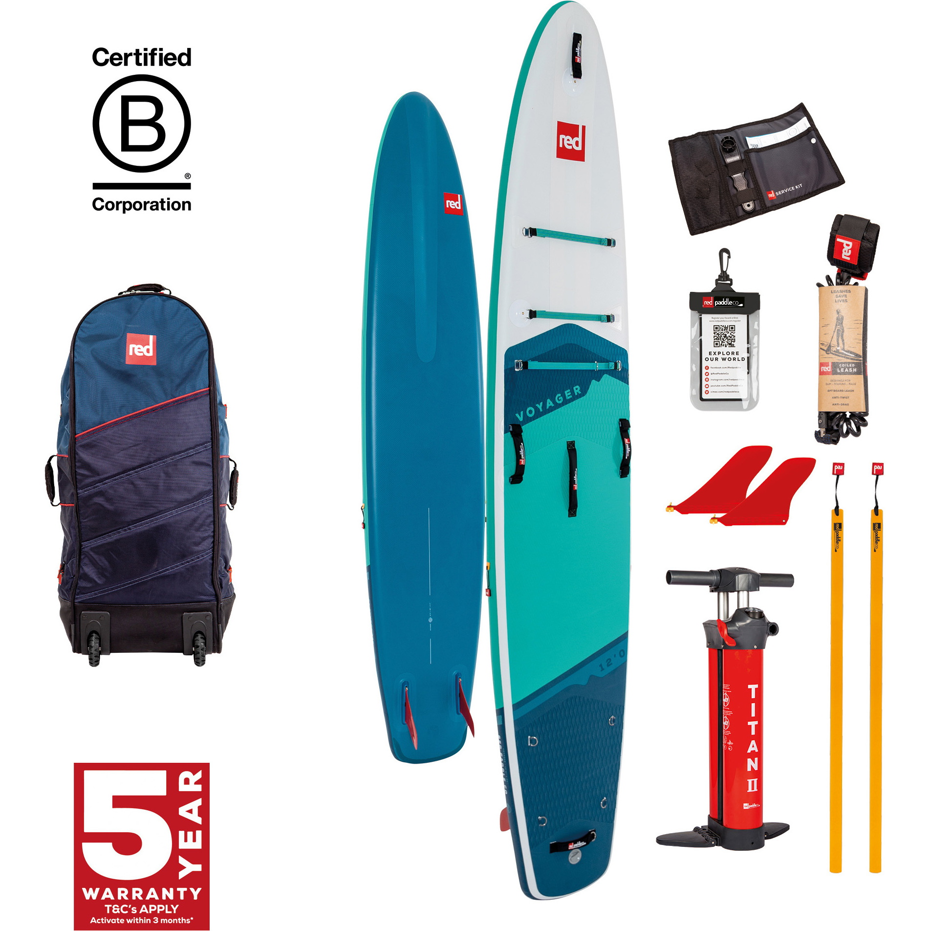 2024 Red Paddle Co 12'0'' Voyager MSL Stand Up Paddle Board , Pacchetto Sacca E Pompa 001-001-002-0063 - Blue