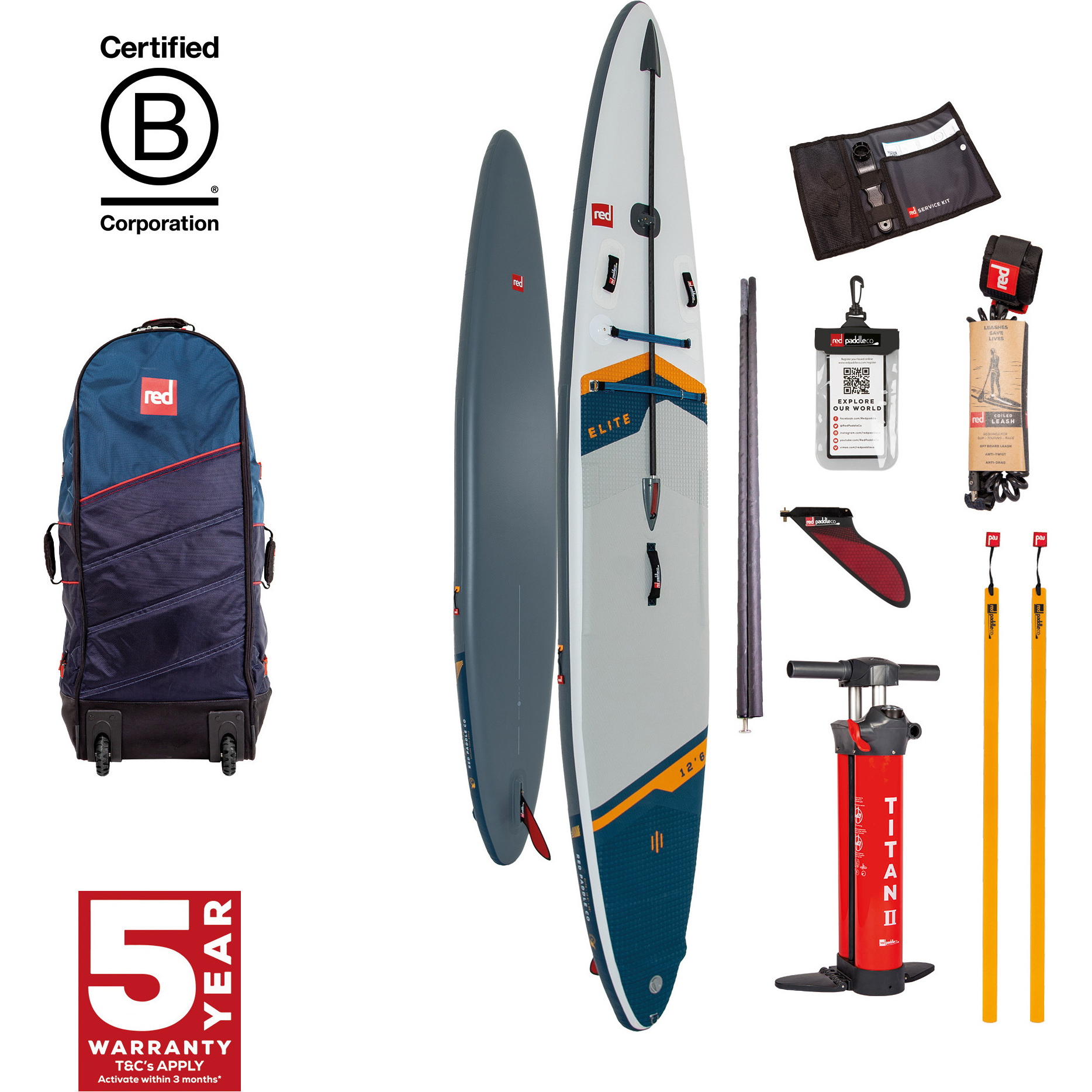 2026 Red Paddle Co 12'6'' Elite MSL Stand Up Paddle Board , Borsa E Pompa 001-001-003-0037 - Bianco