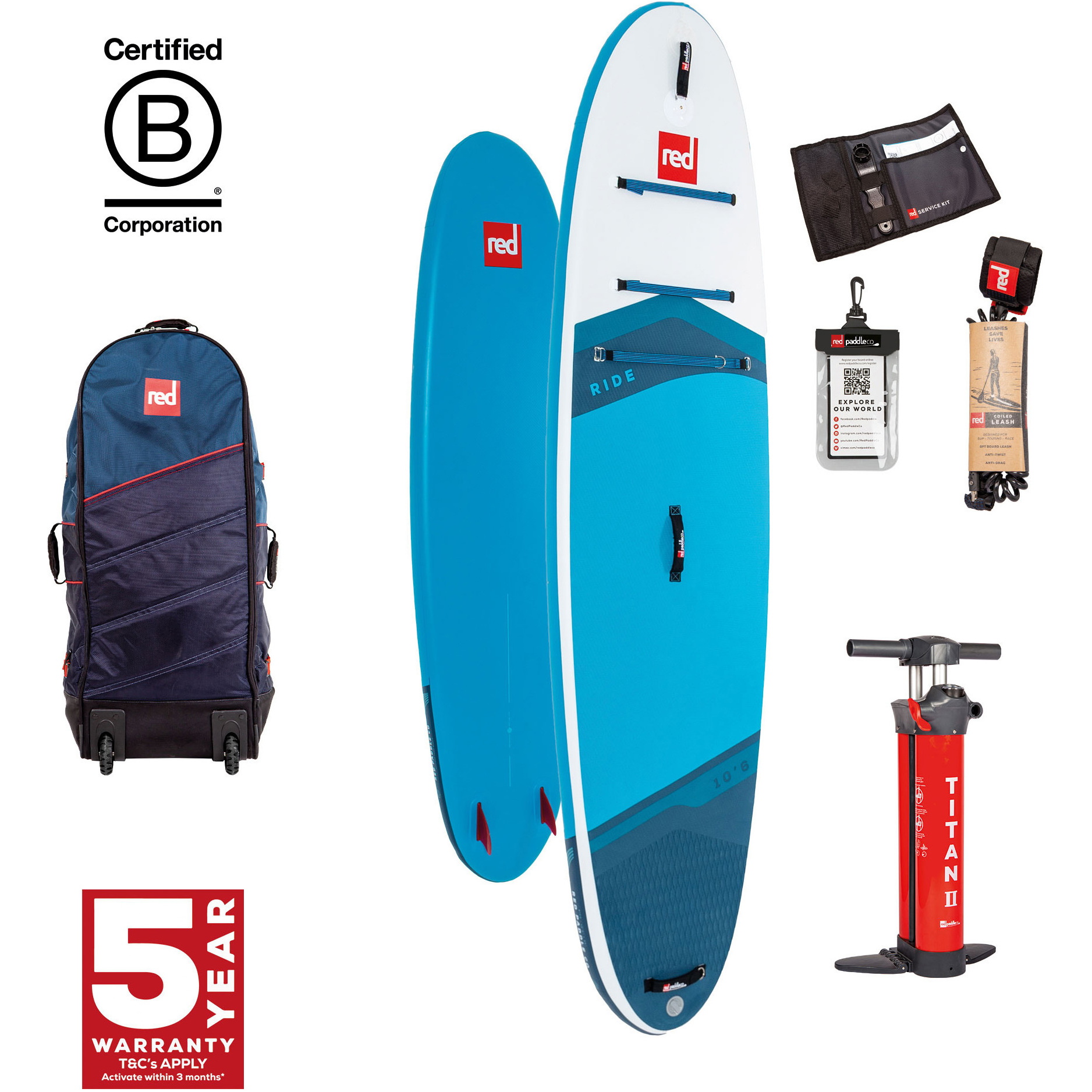 2026 Red Paddle Co 10'6'' Ride MSL Stand Up Paddle Board , Borsa E Pompa 001-001-001-0098 - Blue