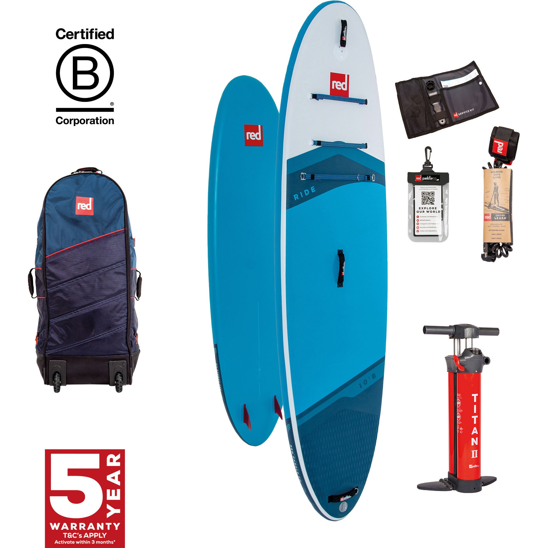 2026 Red Paddle Co 10'8'' Ride MSL Stand Up Paddle Board , Borsa E Pompa 001-001-001-0101 - Blue