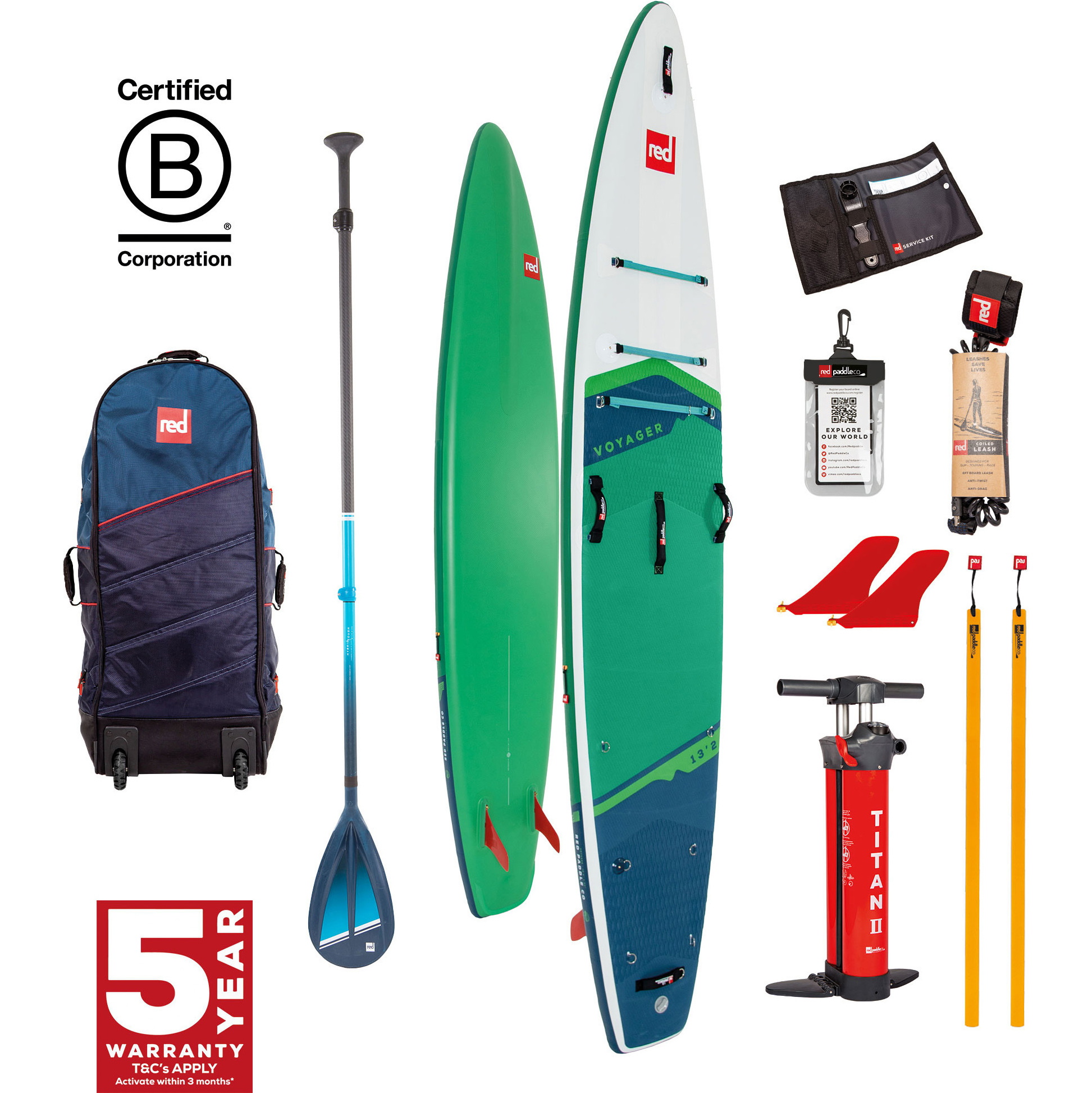 2024 Red Paddle Co 13'2'' Voyager Plus MSL Stand Up Paddle Board , Borsa, Pompa E Hybrid Tough Paddle 001-001-002-0065 - Green