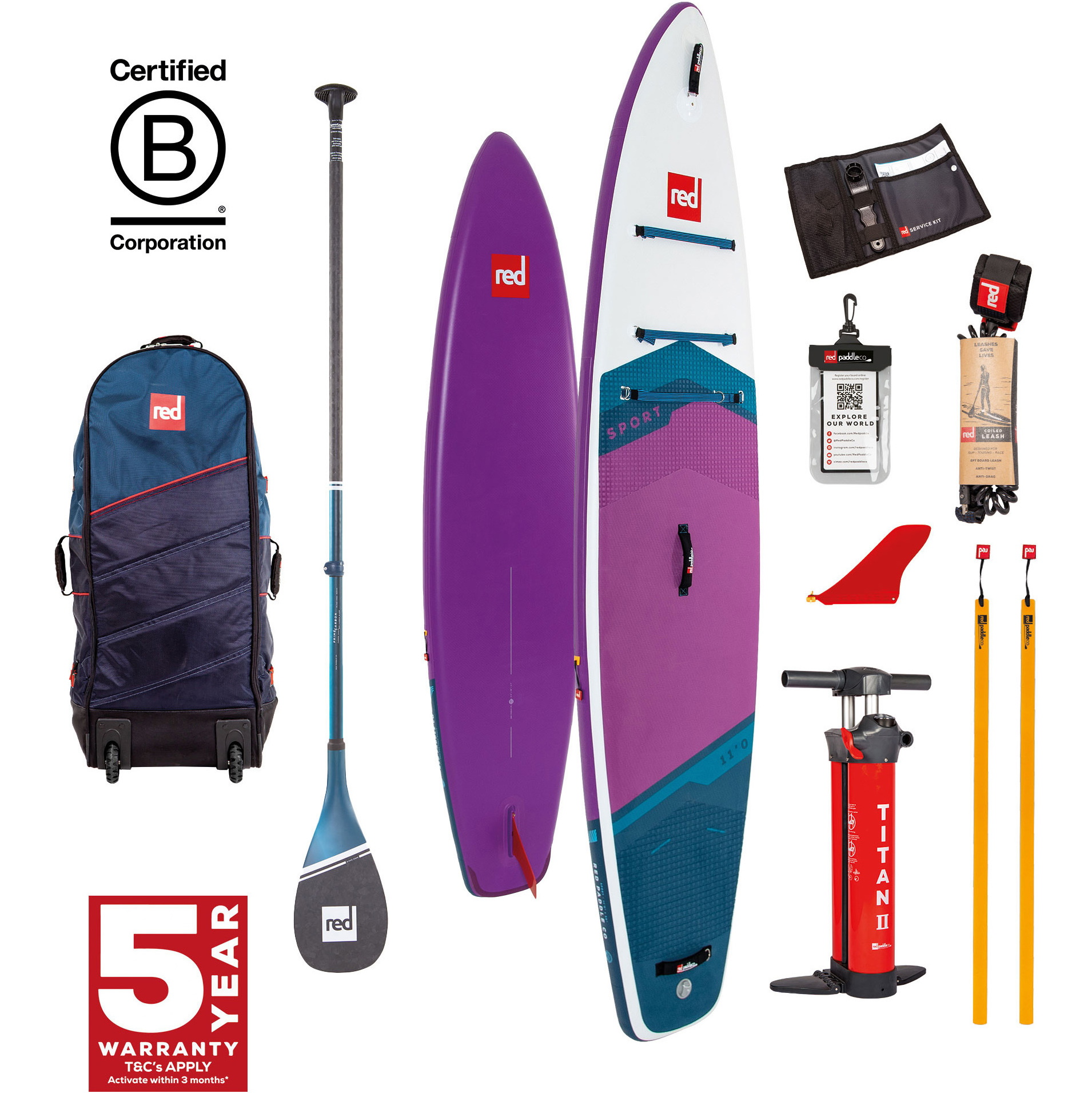 2026 Red Paddle Co 11'0'' Sport MSL Stand Up Paddle Board, Bag, Pump & Prime Lightweight Paddle 001-001-002-0059 - Purple