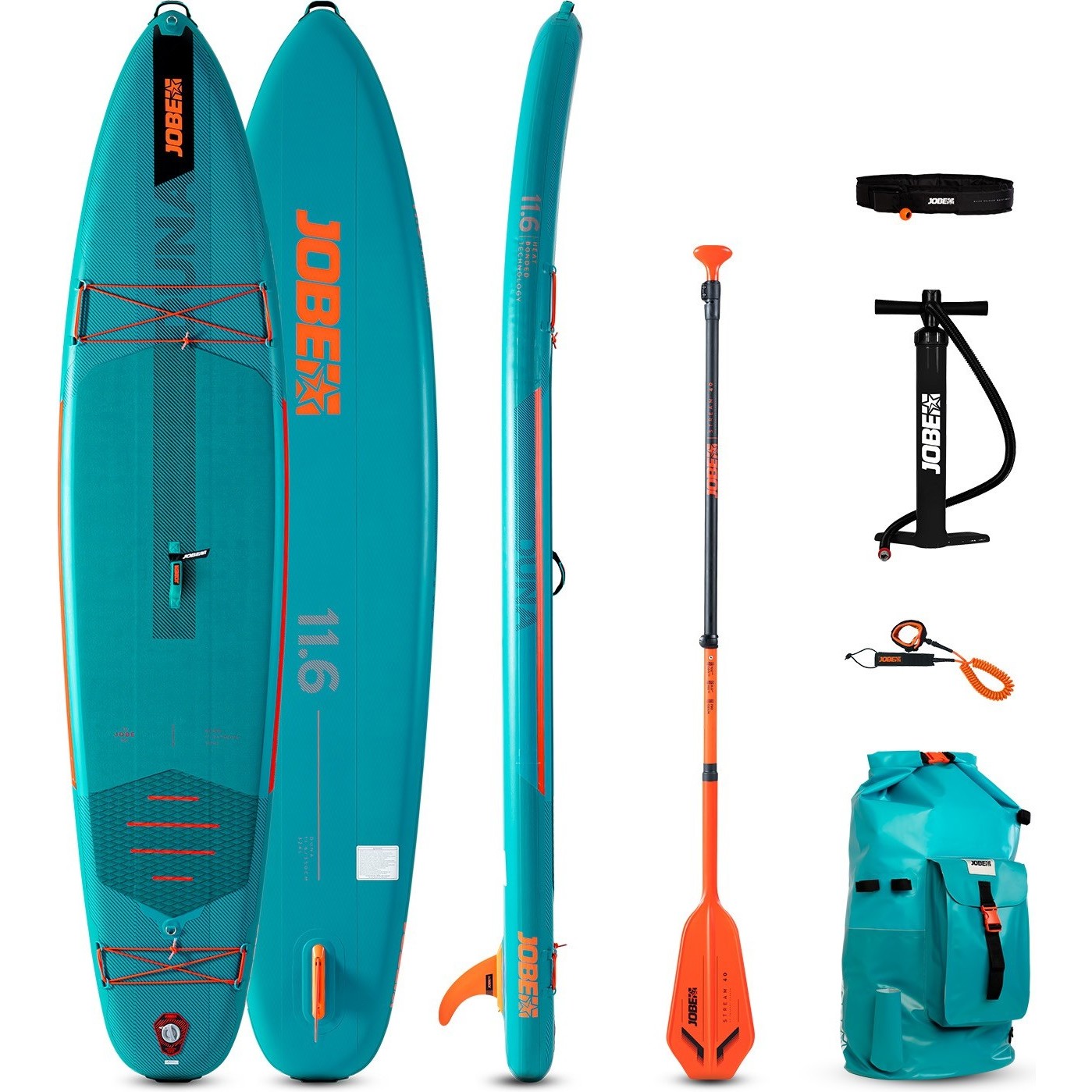 2024 Jobe Duna 11'6 Gonfiabile Sup Paddle Board Pacchetto 486423007 Verde Acqua - Tavola, Borsa, Pompa, Pagaia E Guinzaglio