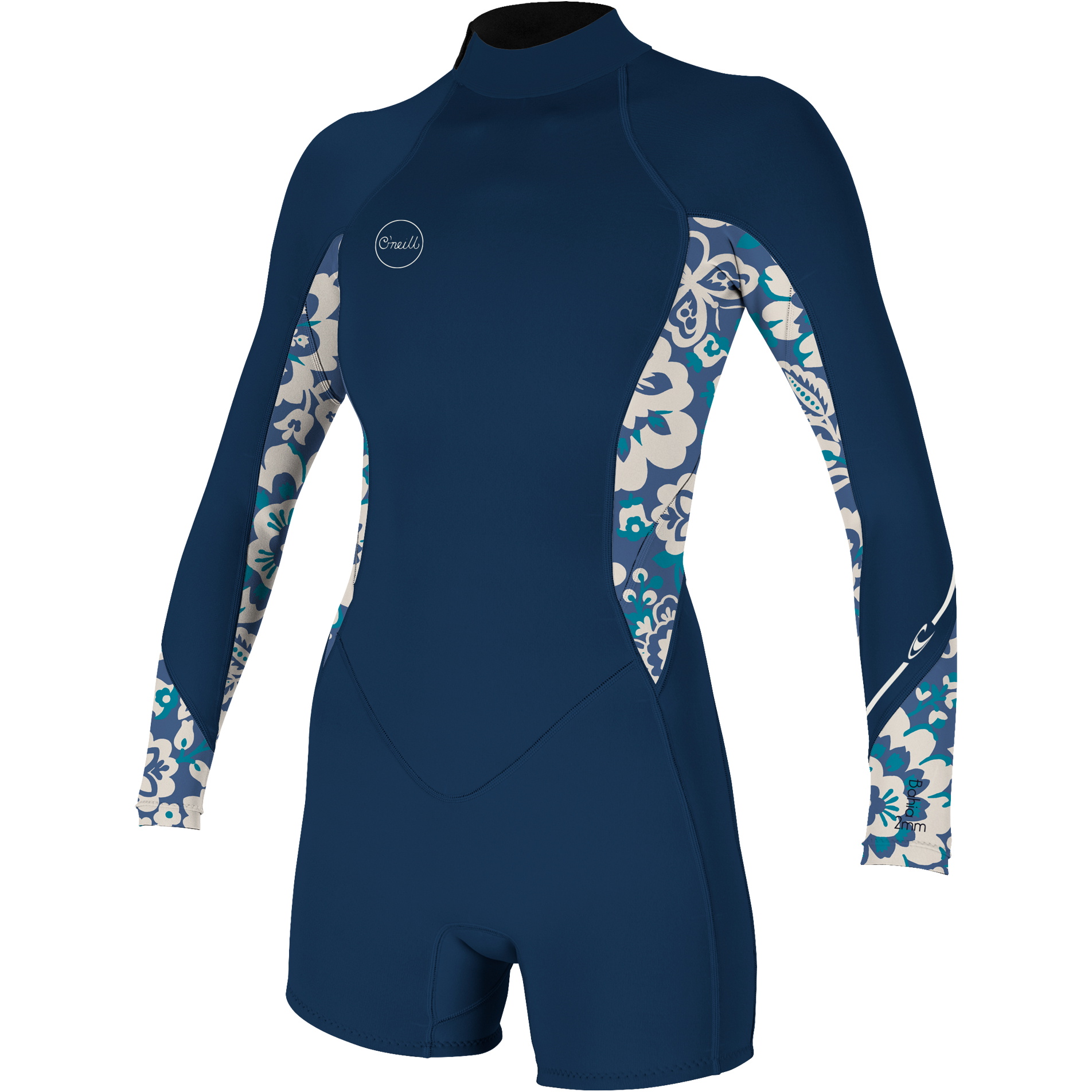 2024 O'Neill Women Bahia 2/1mm Manica Lunga Back Zip Shorty Muta 5291 - French Navy / Crisflor