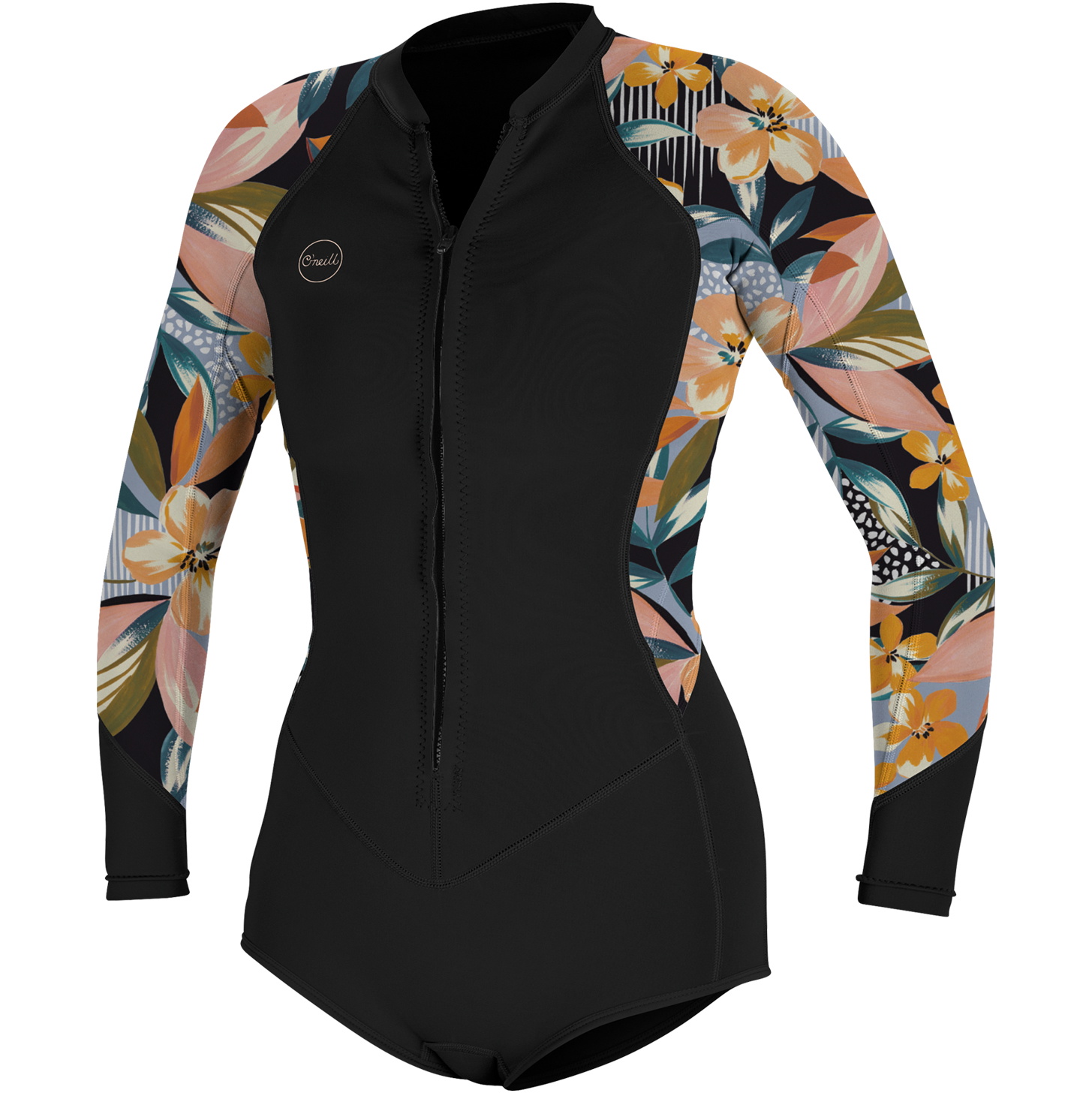 2024 O'Neill Da Donna Bahia 2/1mm Manica Lunga Front Zip Shorty Muta 5363 - Black / Demiflor