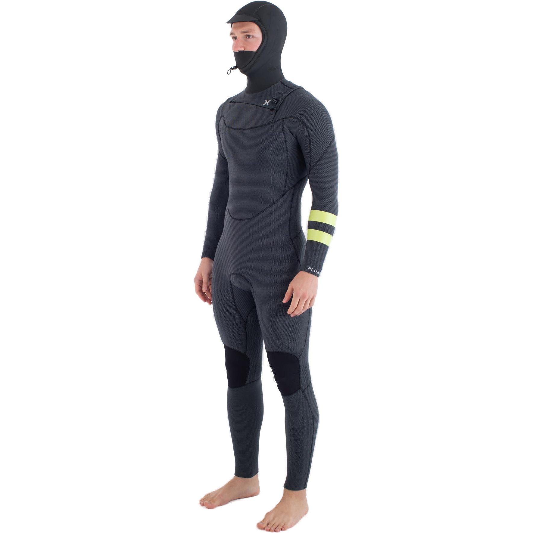 2025 Hurley Da Uomo Plus 5/3mm Con Cappuccio Chest Zip Muta MFS0012543 - Black / Lemon