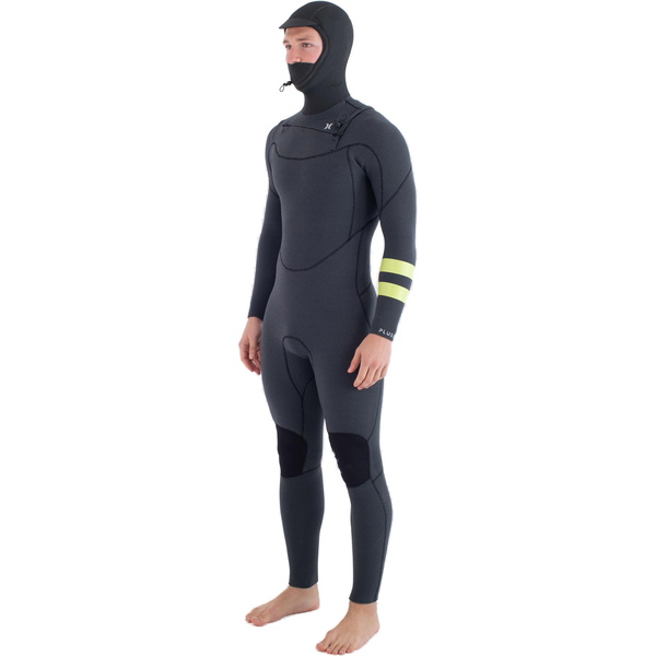 2025 Hurley Da Uomo Plus 5/3mm Con Cappuccio Chest Zip Muta MFS0012543 - Black / Lemon