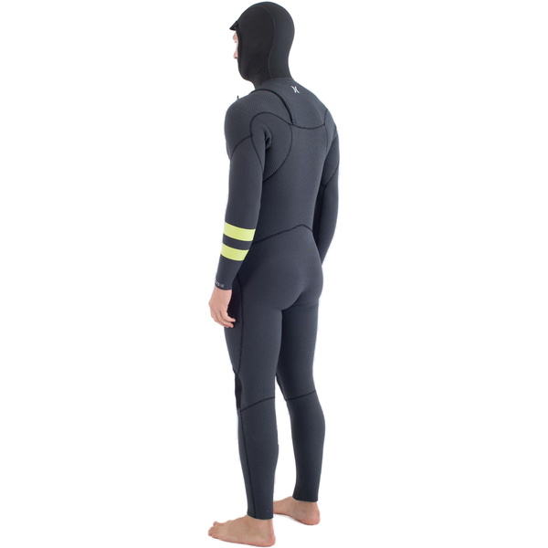 2025 Hurley Da Uomo Plus 5/3mm Con Cappuccio Chest Zip Muta MFS0012543 - Black / Lemon