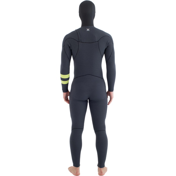 2025 Hurley Da Uomo Plus 5/3mm Con Cappuccio Chest Zip Muta MFS0012543 - Black / Lemon