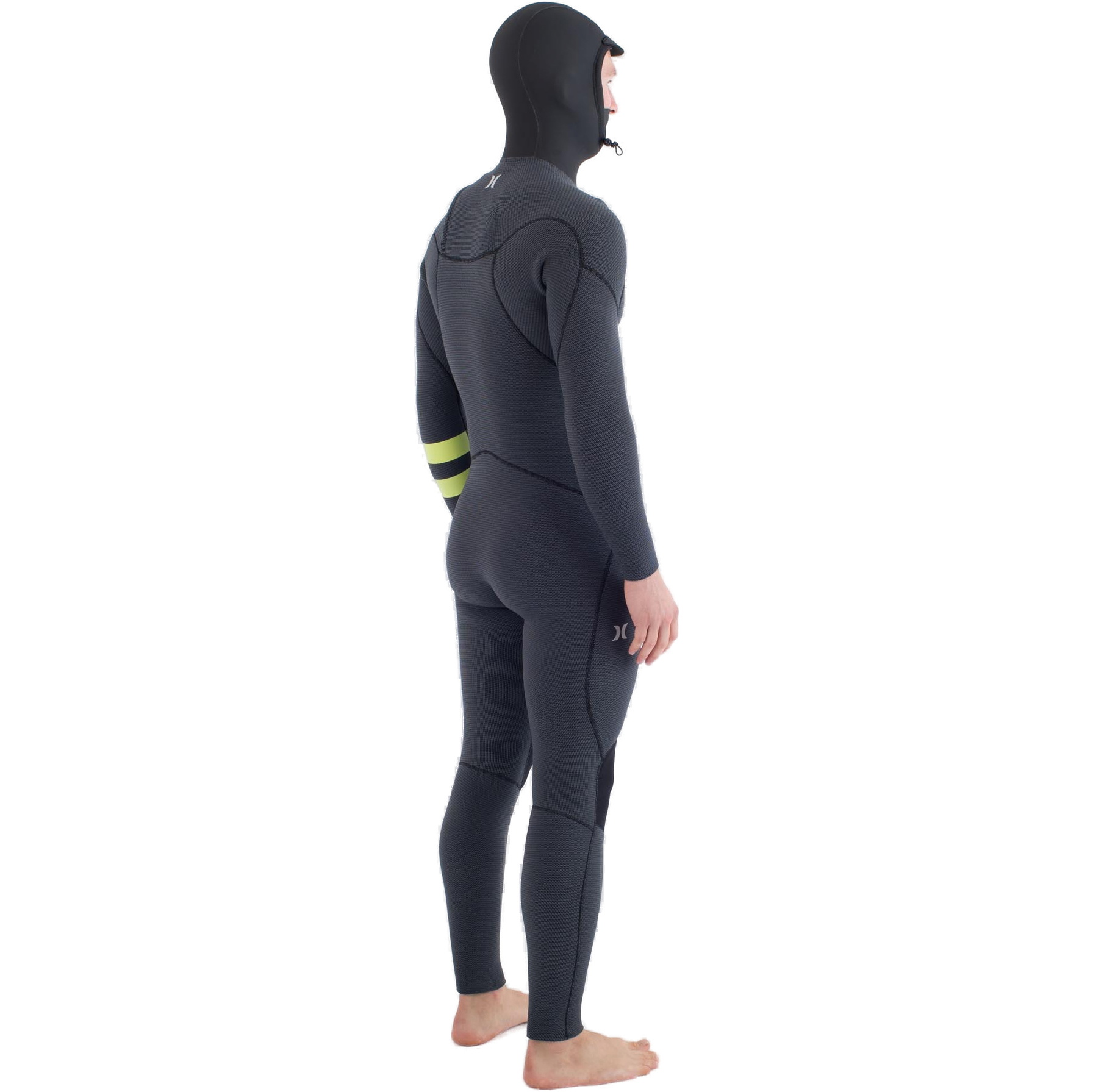 2025 Hurley Da Uomo Plus 5/3mm Con Cappuccio Chest Zip Muta MFS0012543 - Black / Lemon