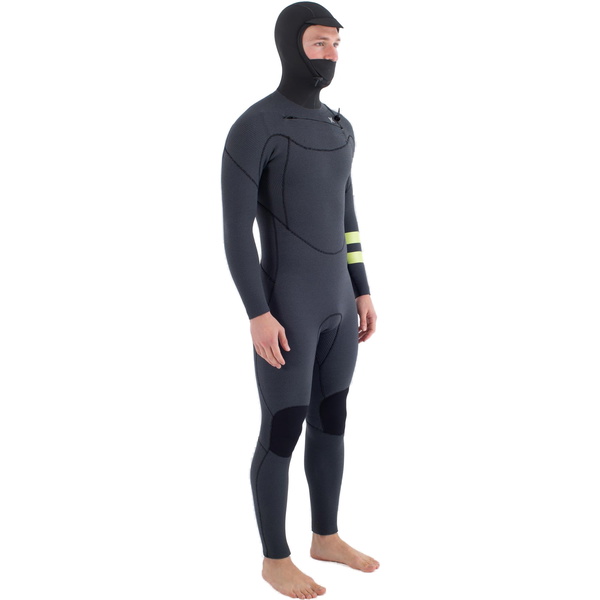 2025 Hurley Da Uomo Plus 5/3mm Con Cappuccio Chest Zip Muta MFS0012543 - Black / Lemon