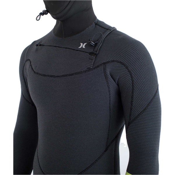 2025 Hurley Da Uomo Plus 5/3mm Con Cappuccio Chest Zip Muta MFS0012543 - Black / Lemon