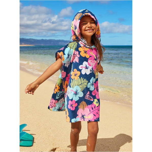 2026 Roxy Bambino Stay Magical Asciugamano Con Cappuccio Stampato ERLAA03064 - Mood Indigo Morning Flowers Tw