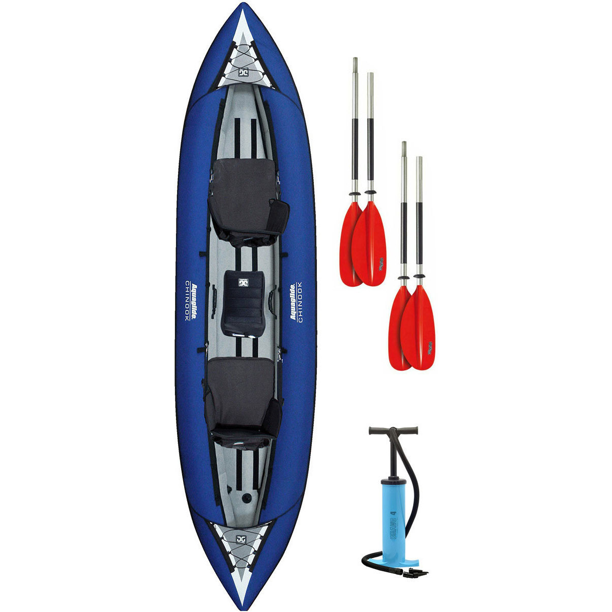 2026 Aquaglide Chinook Tandem XL Inflatable Kayak BLUE & 2 PADDLES & Pump