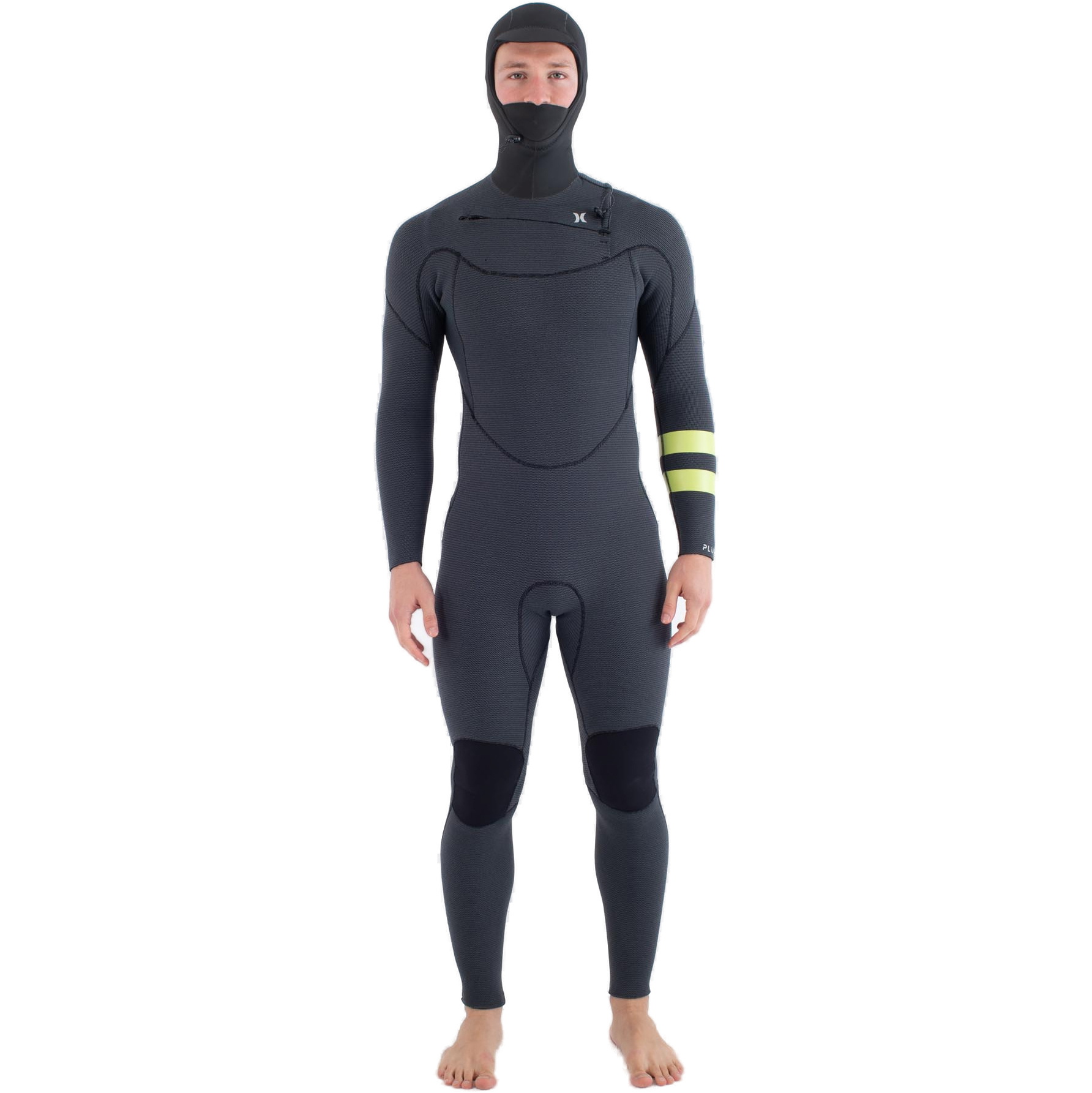 2025 Hurley Da Uomo Plus 5/3mm Con Cappuccio Chest Zip Muta MFS0012543 - Black / Lemon