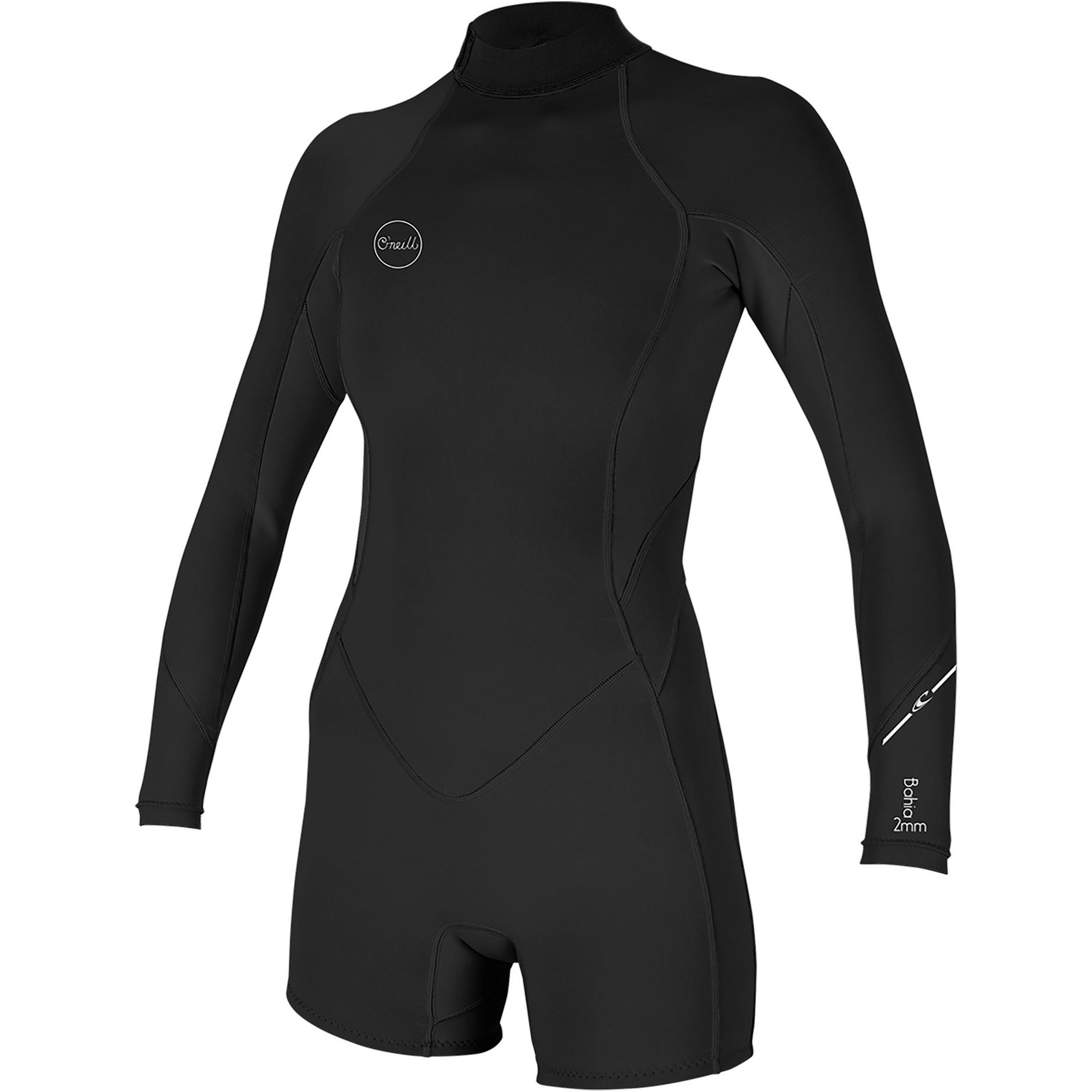 2026 O'Neill Delle Donne Bahia 2/1mm Back Zip Manica Lunga Shorty Muta Nera 5291