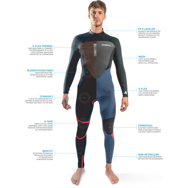 2026 Gul Mens Response 5/3mm GBS Back Zip Wetsuit RE1213-C1 - Black