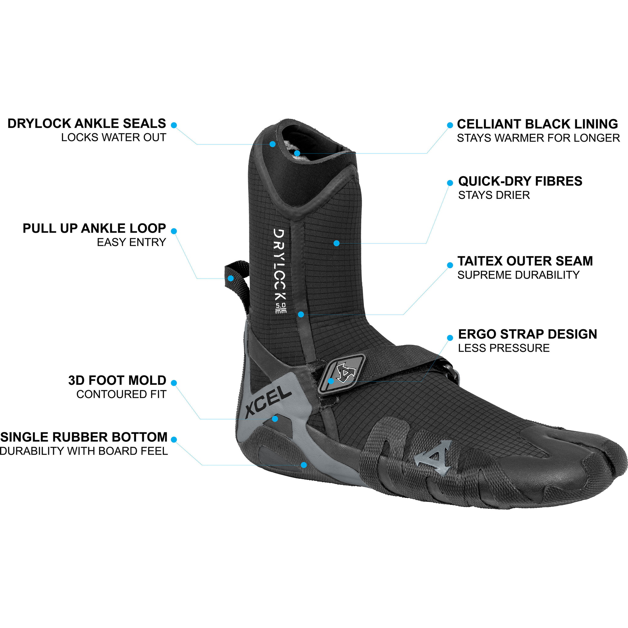 Xcel Drylock 5mm Stivali In Neoprene Con Punta Spaccata ACV59017 - Black / Grigio
