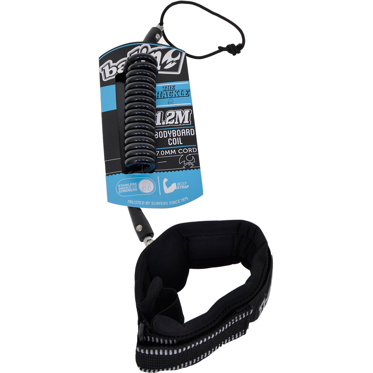 Balin The Shackle Double Swivel Bicep Coil 1.2m Bodyboard Guinzaglio Nero - Grande