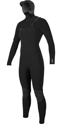 2025 ONeill Womens Hyperfreak+ 5/4mm Chest Zip Hooded Wetsuit 5478 - Black