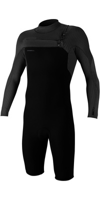 2026 ONeill Da Uomo Hyperfreak 2mm Manica Lunga Chest Zip Shorty Muta 5496 - Black