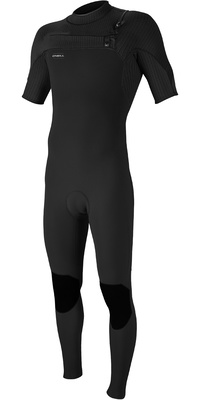 2026 ONeill Da Uomo Hyperfreak 2mm Manica Corta Chest Zip Muta 5497 - Black