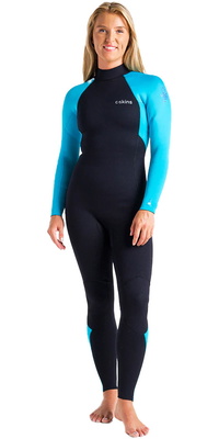 2026 C-Skins Womens Surflite 3/2mm GBS Back Zip Wetsuit C-SL32WBZ - Raven Black / Bright Cyan / Azure