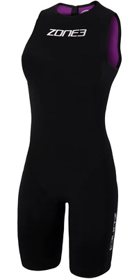 2026 Zone3 Da Donna Streamline Back Zip Smanicato Shorty Swimskin SS18WSTL101 - Black / Purple