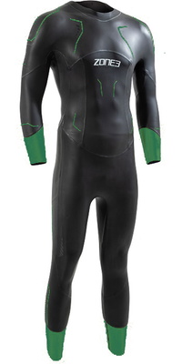 2026 Zone3 Da Uomo Terraprene Vision Back Zip Swim Muta WS24MVIS101 - Black / Forest Green