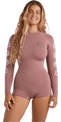2026 Billabong Da Donna Spring Fever Natural 2mm Manica Lunga Back Zip Muta Primaverile 24BW193504 - Rosewood