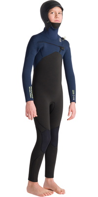 2025 C-Skins Bambino Nuwave Session 5/4mm Con Cappuccio Chest Zip Muta C-NSE54JH - Black / Bluestone X / Cool Green