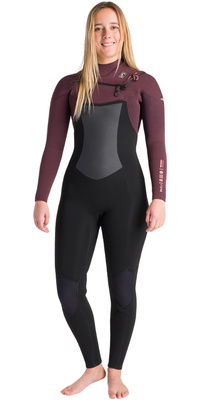 2025 C-Skins Womens Nuwave Rewired 5/4mm Chest Zip Wetsuit C-NRW54WCZ - Raven Black / Rust X / Coral