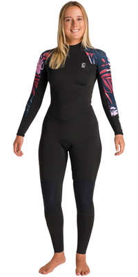 2026 C-Skins Womens NuWave Solace Lite 3/2mm Back Zip Wetsuit C-NSOL32STW - Black / Tropical