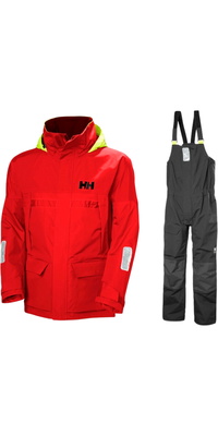 2026 Helly Hansen Da Uomo Pier 4.0 Giacca E Pier 4.0 Tuta Da Vela Con Bretelle HHMPJAPBBAR - Alert Red / Ebony