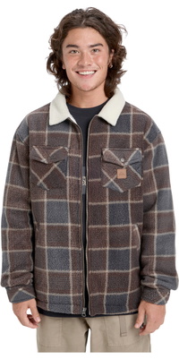 2026 Quiksilver Da Uomo Giacca Sherpa Fleece EQYPF03080 - Chocolate Brown Sherpa Plaid