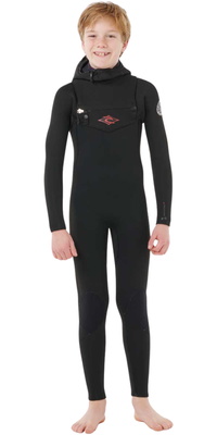 2026 Rip Curl Bambino Dawn Patrol 5/4mm Con Cappuccio Chest Zip Muta 144BFS - Black