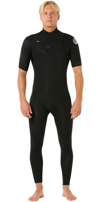 2026 Rip Curl Da Uomo Dawn Patrol 2/2mm Manica Corta Chest Zip Muta 16VMFS - Black