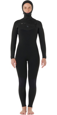 2026 Rip Curl Womens Dawn Patrol 5/4mm Hooded Chest Zip Wetsuit 15YWFS - Black