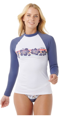 2025 Rip Curl Da Donna Waikiki Waves UPF Canotta In Lycra A Maniche Lunghe 18ZWRV - Navy