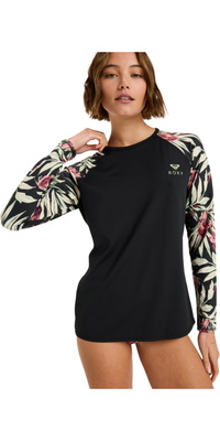 2025 Roxy Da Donna Basic Mix Gilet In Lycra A Manica Lunga ERJWR03872 - Anthracite Wind Swept Floral