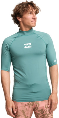 2026 Billabong Da Uomo Canotta In Lycra A Maniche Corte Waves All Day EBYWR00101 - Sea Green