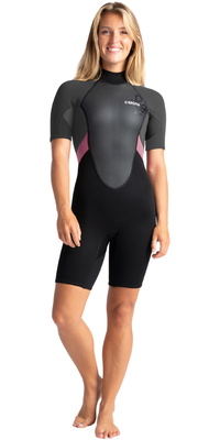 2026 C-Skins Da Donna Element 3/2mm Back Zip Shorty Muta C-EL32SHW - Black / Meteor / Rose
