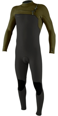 2026 ONeill Da Uomo Hyperfreak 4/3mm+ Chest Zip Muta 5344 - Raven / Army
