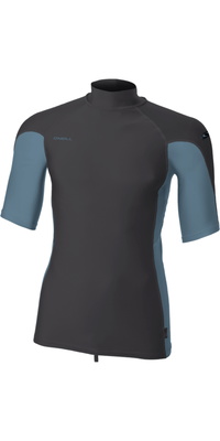 2026 ONeill Da Uomo Hyperfreak Skins Canotta In Lycra A Maniche Corte Con Collo Alto 5706 - Tempered Steel / Blue Fusion
