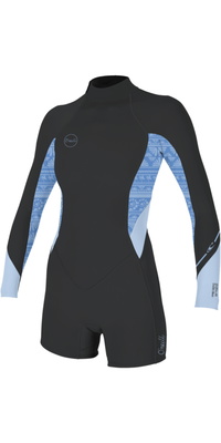 2026 ONeill Da Donna Bahia 2/1mm Back Zip Manica Lunga Muta Primaverile Muta 5291 - Tempered Steel / Surf Abstract / Chambry Blu