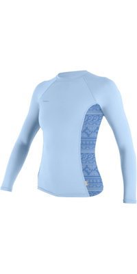2026 ONeill Womens Hyperfreak Skins Long Sleeve Rash Vest 5695 - Chambray Blue / Surf Abstract