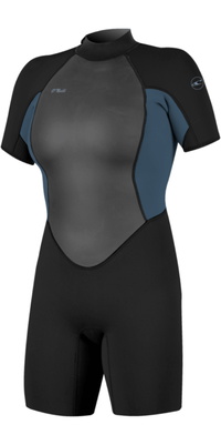 2026 ONeill Womens Reactor-2 2mm Back Zip Shorty Wetsuit 5043B - Black / Copen Blue